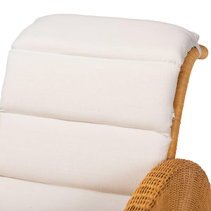 Baxton Studio Bali & Pari Aries Handwoven Rattan Chaise Lounge with Tufted Cushion for Sunroom Aries-Light Honey/Rattan-Cushion-Lounger