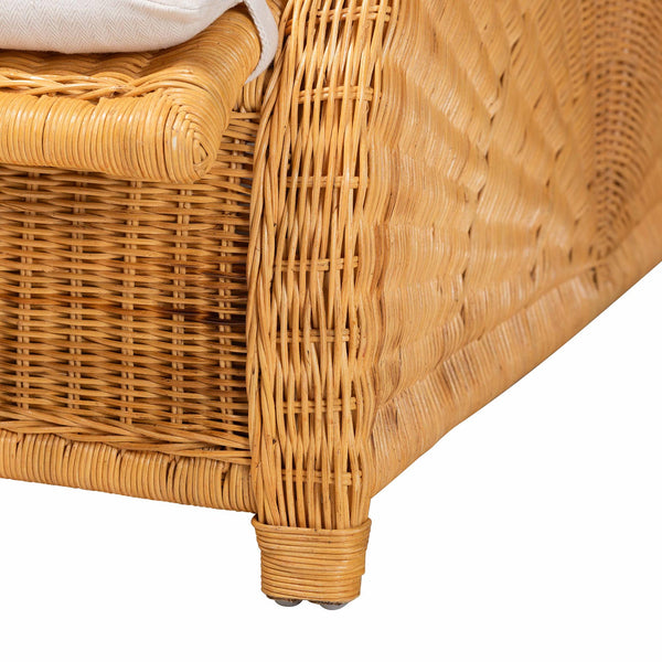 Baxton Studio Bali & Pari Aries Handwoven Rattan Chaise Lounge with Tufted Cushion for Sunroom Aries-Light Honey/Rattan-Cushion-Lounger