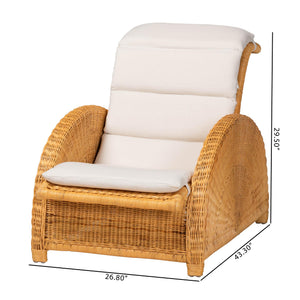 Baxton Studio Bali & Pari Aries Handwoven Rattan Chaise Lounge with Tufted Cushion for Sunroom Aries-Light Honey/Rattan-Cushion-Lounger