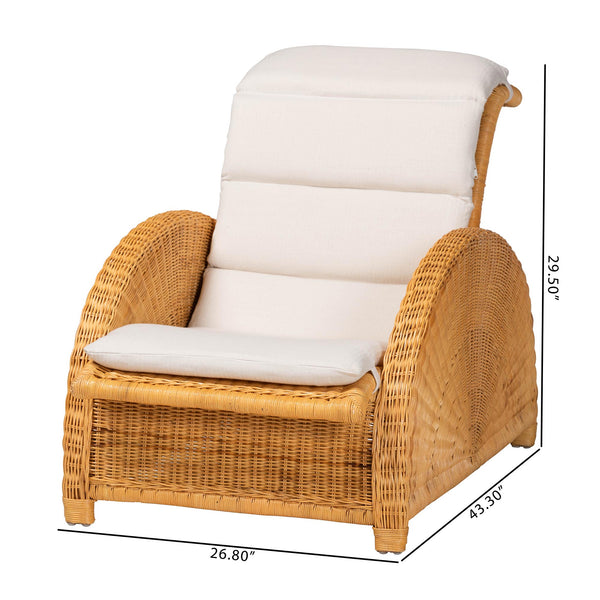 Baxton Studio Bali & Pari Aries Handwoven Rattan Chaise Lounge with Tufted Cushion for Sunroom Aries-Light Honey/Rattan-Cushion-Lounger