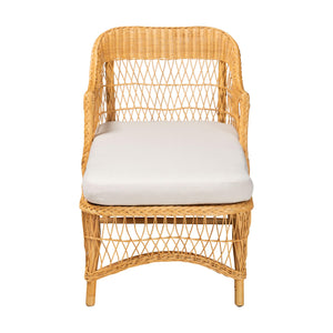 Baxton Studio Bali & Pari Bruno Handwoven Rattan Chaise Lounge with Cushion for Boho Living Rooms Bruno-Light Honey/Rattan-Cushion-Lounger