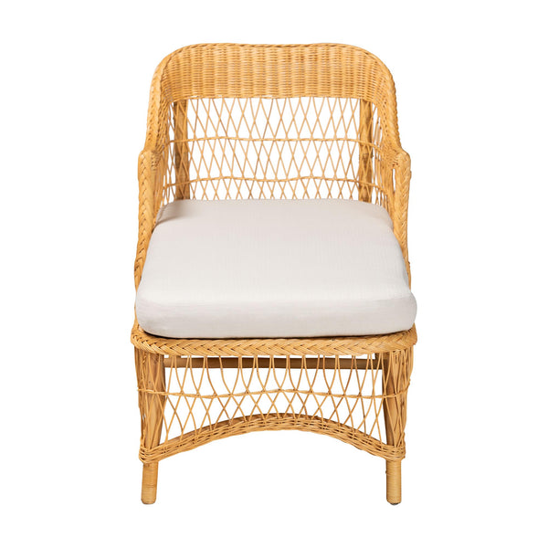 Baxton Studio Bali & Pari Bruno Handwoven Rattan Chaise Lounge with Cushion for Boho Living Rooms Bruno-Light Honey/Rattan-Cushion-Lounger