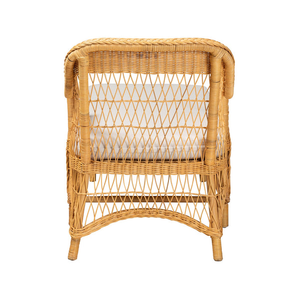 Baxton Studio Bali & Pari Bruno Handwoven Rattan Chaise Lounge with Cushion for Boho Living Rooms Bruno-Light Honey/Rattan-Cushion-Lounger