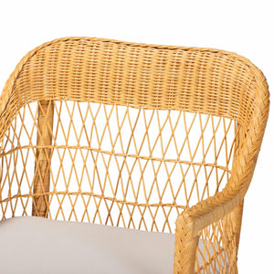 Baxton Studio Bali & Pari Bruno Handwoven Rattan Chaise Lounge with Cushion for Boho Living Rooms Bruno-Light Honey/Rattan-Cushion-Lounger
