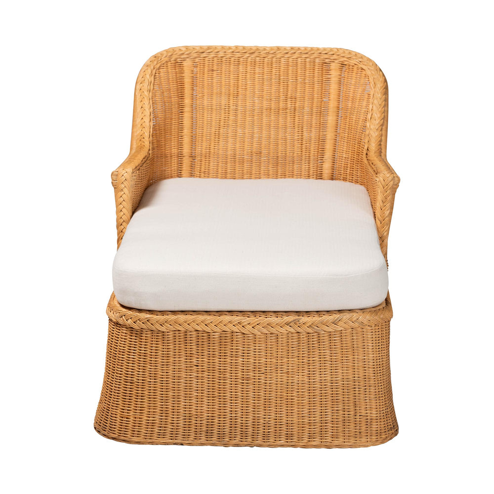 Baxton Studio Bali & Pari Cesar Handwoven Natural Rattan Indoor Chaise Lounge with Plush Cushion Cesar-Light Honey/Rattan-Cushion-Lounger