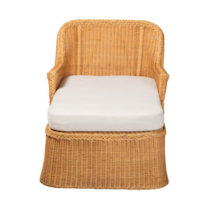Baxton Studio Bali & Pari Cesar Handwoven Natural Rattan Indoor Chaise Lounge with Plush Cushion Cesar-Light Honey/Rattan-Cushion-Lounger
