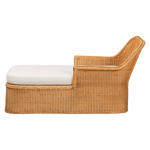 Baxton Studio Bali & Pari Cesar Handwoven Natural Rattan Indoor Chaise Lounge with Plush Cushion Cesar-Light Honey/Rattan-Cushion-Lounger