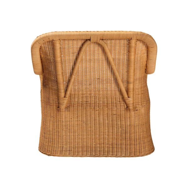 Baxton Studio Bali & Pari Cesar Handwoven Natural Rattan Indoor Chaise Lounge with Plush Cushion Cesar-Light Honey/Rattan-Cushion-Lounger