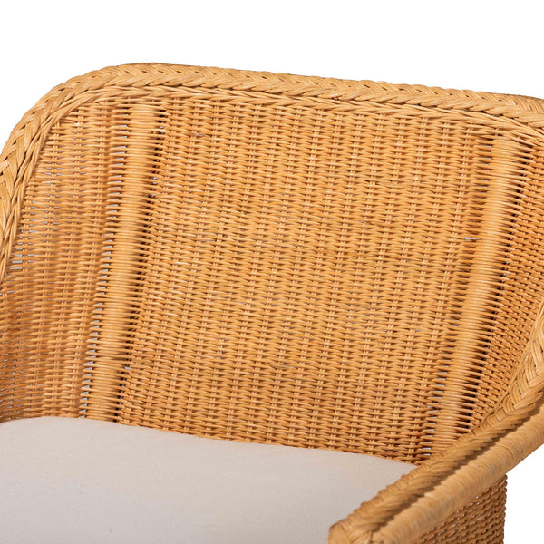 Baxton Studio Bali & Pari Cesar Handwoven Natural Rattan Indoor Chaise Lounge with Plush Cushion Cesar-Light Honey/Rattan-Cushion-Lounger