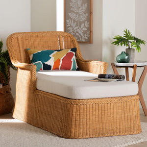 Baxton Studio Bali & Pari Cesar Handwoven Natural Rattan Indoor Chaise Lounge with Plush Cushion Cesar-Light Honey/Rattan-Cushion-Lounger
