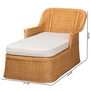 Baxton Studio Bali & Pari Cesar Handwoven Natural Rattan Indoor Chaise Lounge with Plush Cushion Cesar-Light Honey/Rattan-Cushion-Lounger