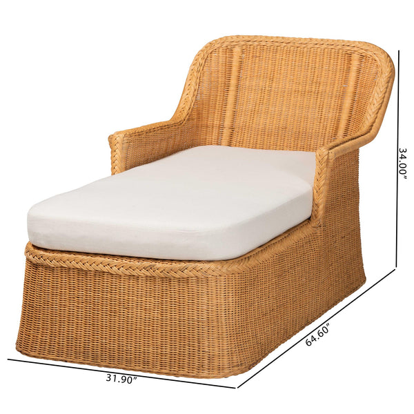 Baxton Studio Bali & Pari Cesar Handwoven Natural Rattan Indoor Chaise Lounge with Plush Cushion Cesar-Light Honey/Rattan-Cushion-Lounger