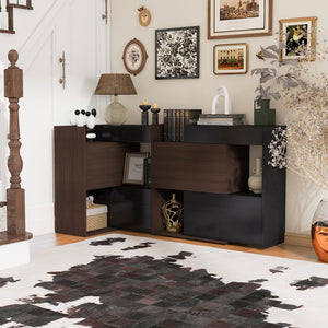 English Elm Set of 2 Extendable Rotating Storage Cabinets 32.5"-58.8" W, Black & Walnut Modern Buffet Sideboard SN845P261744D