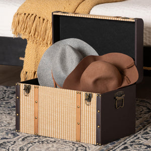 Baxton Studio Baxton Studio Manton Vintage Trunk Woven Texture Nail Head Accent Hinged Storage Chest JY25B016-Large-Wooden Trunk