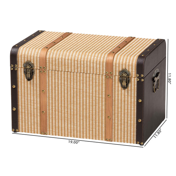 Baxton Studio Baxton Studio Manton Vintage Trunk Woven Texture Nail Head Accent Hinged Storage Chest JY25B016-Large-Wooden Trunk