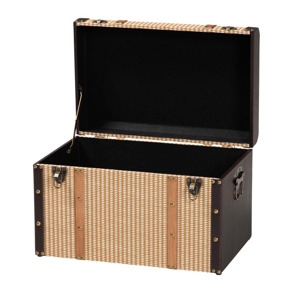 Baxton Studio Baxton Studio Manton Vintage Trunk Woven Texture Nail Head Accent Hinged Storage Chest JY25B016-Large-Wooden Trunk
