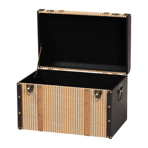 Baxton Studio Baxton Studio Manton Vintage Trunk Woven Texture Nail Head Accent Hinged Storage Chest JY25B016-Large-Wooden Trunk