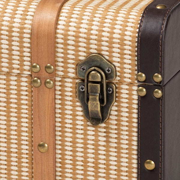 Baxton Studio Baxton Studio Manton Vintage Trunk Woven Texture Nail Head Accent Hinged Storage Chest JY25B016-Large-Wooden Trunk