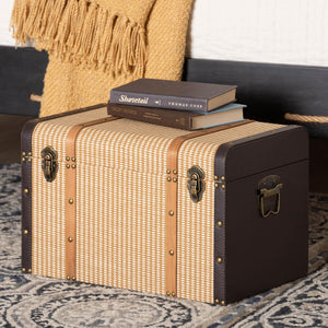 Baxton Studio Baxton Studio Manton Vintage Trunk Woven Texture Nail Head Accent Hinged Storage Chest JY25B016-Large-Wooden Trunk
