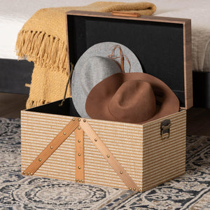 Baxton Studio Baxton Studio Kande Mid-century Woven Trunk with Nail-head Trim and Hinged Flip Top JY25B018-Large-Wooden Trunk