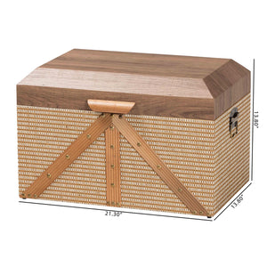 Baxton Studio Baxton Studio Kande Mid-century Woven Trunk with Nail-head Trim and Hinged Flip Top JY25B018-Large-Wooden Trunk