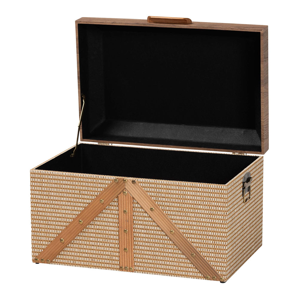 Baxton Studio Baxton Studio Kande Mid-century Woven Trunk with Nail-head Trim and Hinged Flip Top JY25B018-Large-Wooden Trunk