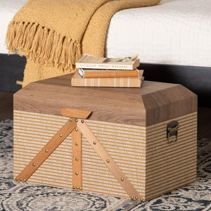 Baxton Studio Baxton Studio Kande Mid-century Woven Trunk with Nail-head Trim and Hinged Flip Top JY25B018-Large-Wooden Trunk