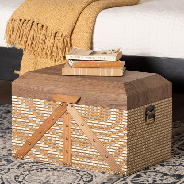 Baxton Studio Baxton Studio Kande Mid-century Woven Trunk with Nail-head Trim and Hinged Flip Top JY25B018-Large-Wooden Trunk
