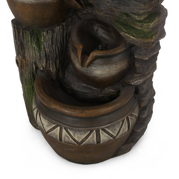 English Elm Christopher Knight Home® - 19.75" Weather-Resistant 3-Tier Floor Fountain with LED Base Light, Stone-Look Polyresin Outdoor Decor 71793.00BGRY