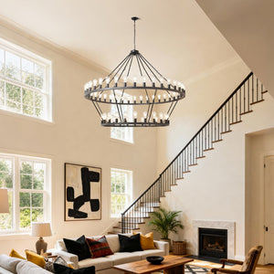 English Elm 59.06 Inch Matte Black Wagon Wheel Chandelier 54 Light Farmhouse Grand Entryway W5008P389266