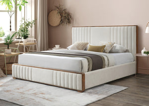 English Elm Kaleea Channel Tufted Queen Bed Chenille Upholstered Frame with Walnut Legs B2756S00040