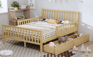 English Elm Twin Pine Platform Bed with Guardrails and Under Storage Drawers for Small Rooms N733P172700M