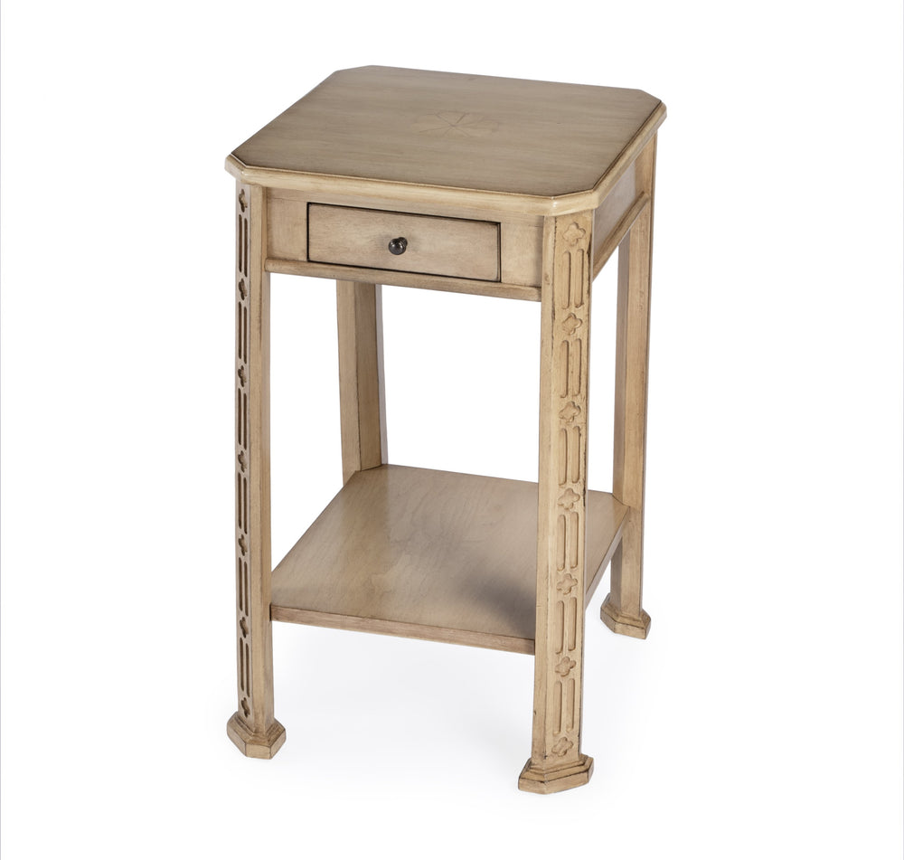 Butler Specialty Moyer Square Wood Side Table With Elegant Inlay Design, Antique Brass Hardware, And Open Shelf Beige Rubberwood Solids,Cherry And Maple Veneers,Mdf 1486424-butler