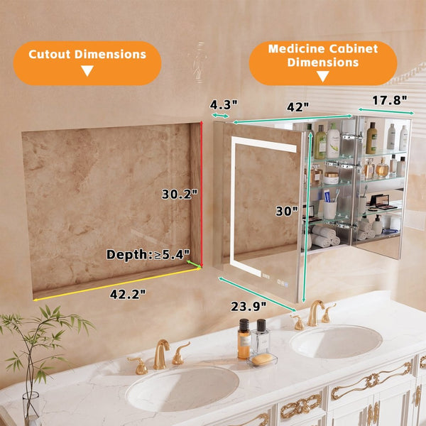 English Elm Lighted Aluminum Medicine Cabinet Smart Mirror with Anti-fog Led and Built-in Usb Outlet W5609P461309