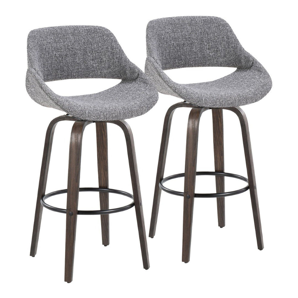 English Elm Fixed-height Swivel Barstools with Fabric Seat and Wood Legs for Kitchen Islands Set of 2 B202S01906