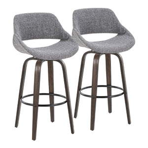 English Elm Fixed-height Swivel Barstools with Fabric Seat and Wood Legs for Kitchen Islands Set of 2 B202S01906