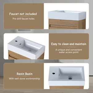 English Elm 18'' Floating Vanity with White Resin Sink, Soft-Close Door, Open Shelf Storage, Water-Resistant Finish W99936260