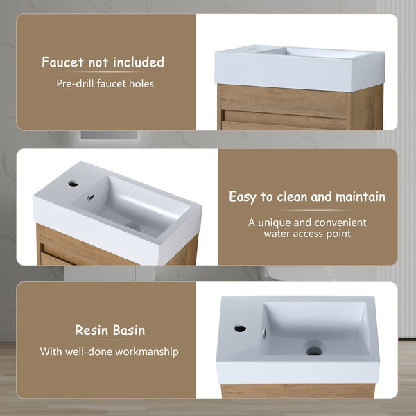 English Elm 18'' Floating Vanity with White Resin Sink, Soft-Close Door, Open Shelf Storage, Water-Resistant Finish W99936260