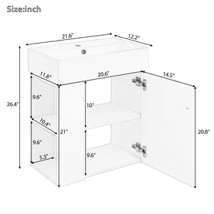 English Elm 21.6" Modern Floating Bathroom Vanity With Ceramic Sink & Open Shelving - Space-Saving Design! N729P170390E