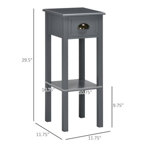 English Elm HOMCOM Narrow 2-Tier Side Table with Drawer and Elevated Shelf — Slim Accent End Table, Sturdy Storage Grey W2225P200908