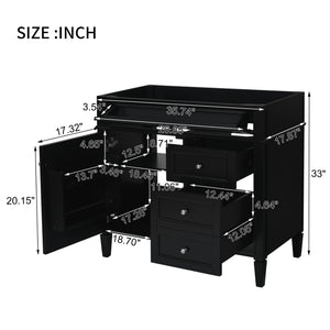 English Elm 36'' Modern Bathroom Vanity Cabinet with Tip-Out Drawer, Adjustable Shelf, Smooth Metal Slides, Solid Wood Frame Black N710P186084B