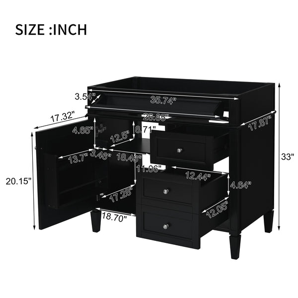 English Elm 36'' Modern Bathroom Vanity Cabinet with Tip-Out Drawer, Adjustable Shelf, Smooth Metal Slides, Solid Wood Frame Black N710P186084B