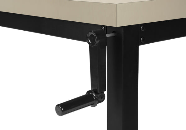 English Elm Computer Desk - Adjustable Height Standing Workstation, Modern Beige Laminate & Black Metal Frame B2710P219894