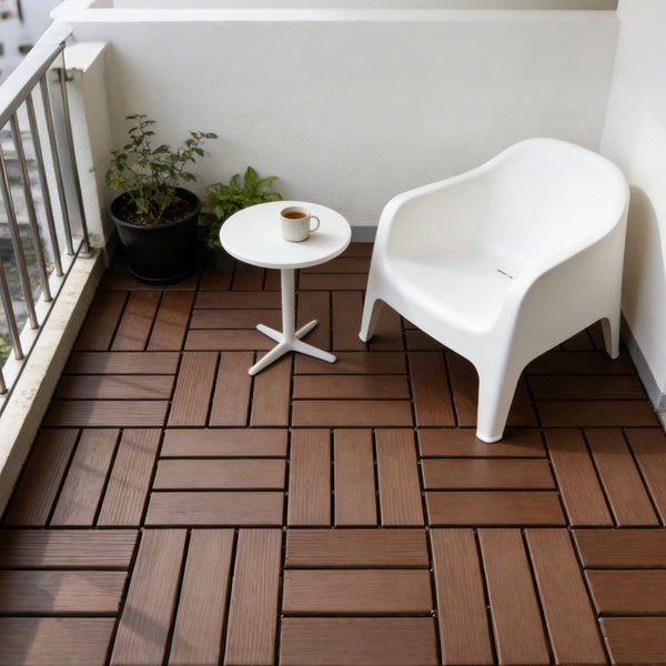 English Elm 11-pack Interlocking Wood Composite Deck Tiles Waterproof Snap Fit Patio Flooring W1578P352576