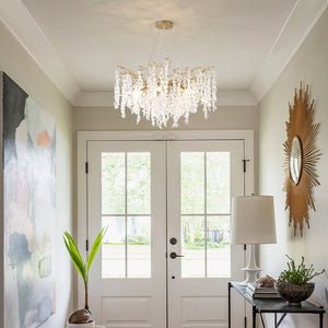 English Elm 10-light Gold Rectangular Chandelier Seeded Glass Globe Fixture for Dining Room W5008P466528