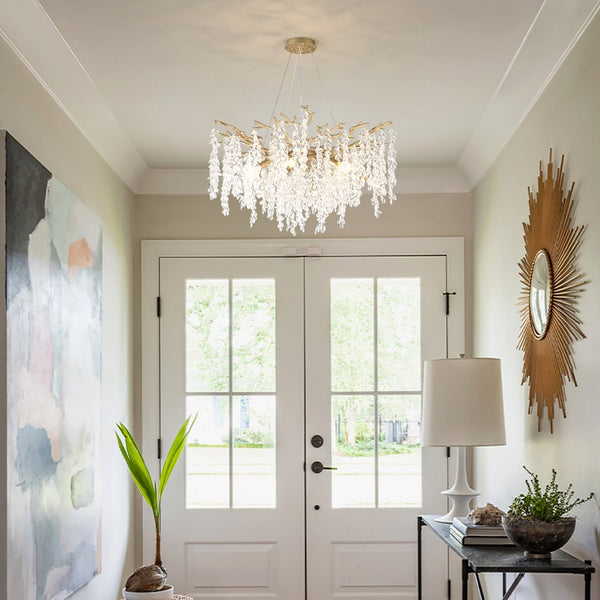 English Elm 10-light Gold Rectangular Chandelier Seeded Glass Globe Fixture for Dining Room W5008P466528