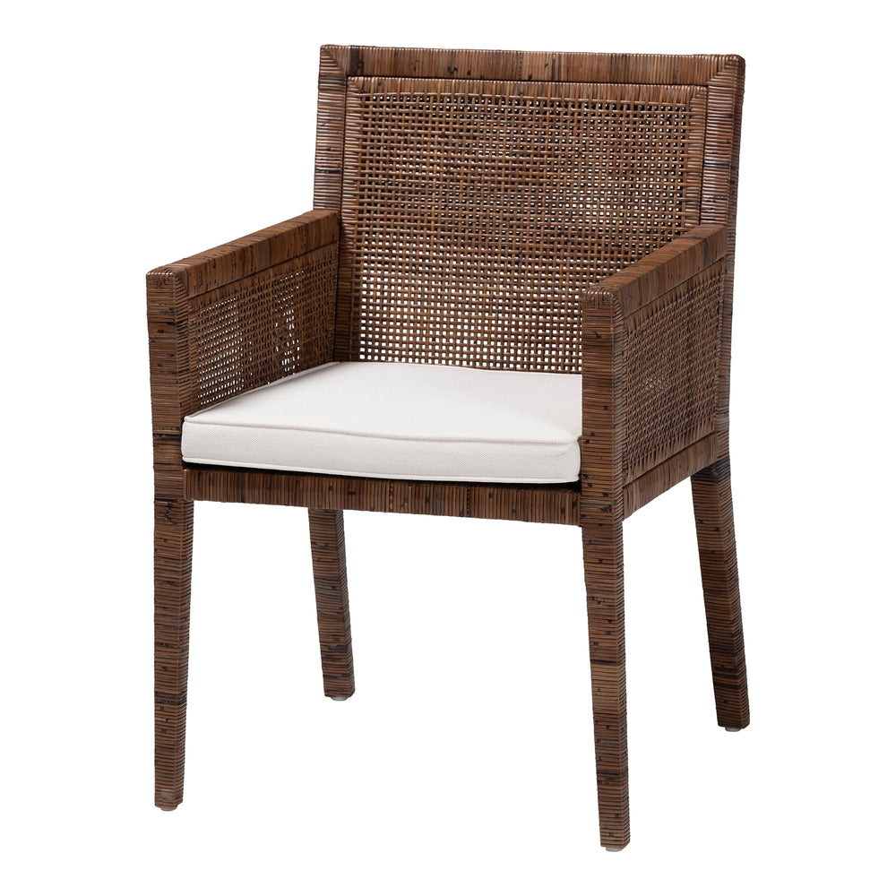 Baxton Studio Bali Karis Rattan Dining Chair With Removable Cushion, Handwoven Mahogany Frame Coastal Boho Seat Karis-Coffee Antique-DC