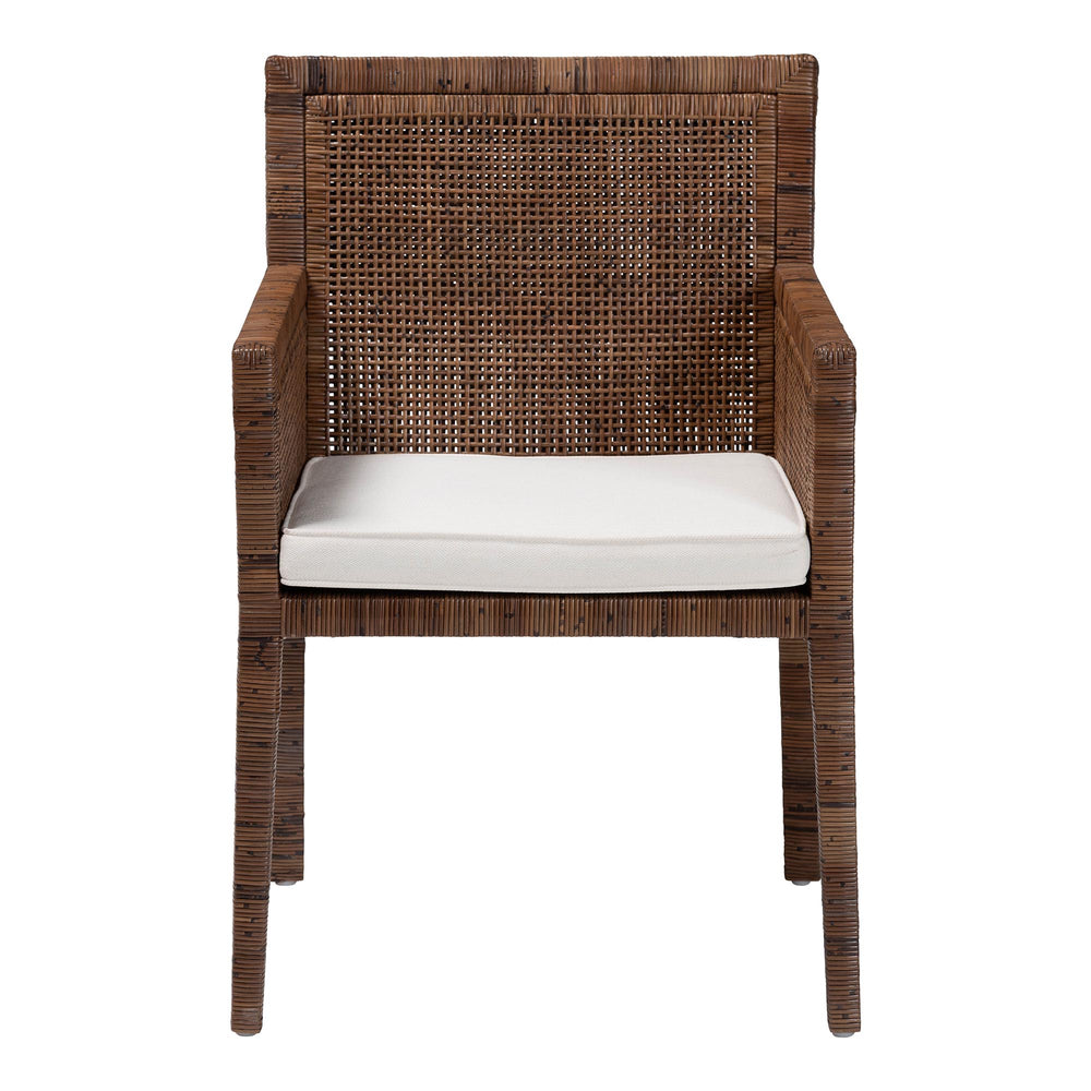 Baxton Studio Bali Karis Rattan Dining Chair With Removable Cushion, Handwoven Mahogany Frame Coastal Boho Seat Karis-Coffee Antique-DC
