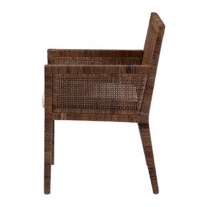 Baxton Studio Bali Karis Rattan Dining Chair With Removable Cushion, Handwoven Mahogany Frame Coastal Boho Seat Karis-Coffee Antique-DC