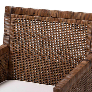 Baxton Studio Bali Karis Rattan Dining Chair With Removable Cushion, Handwoven Mahogany Frame Coastal Boho Seat Karis-Coffee Antique-DC